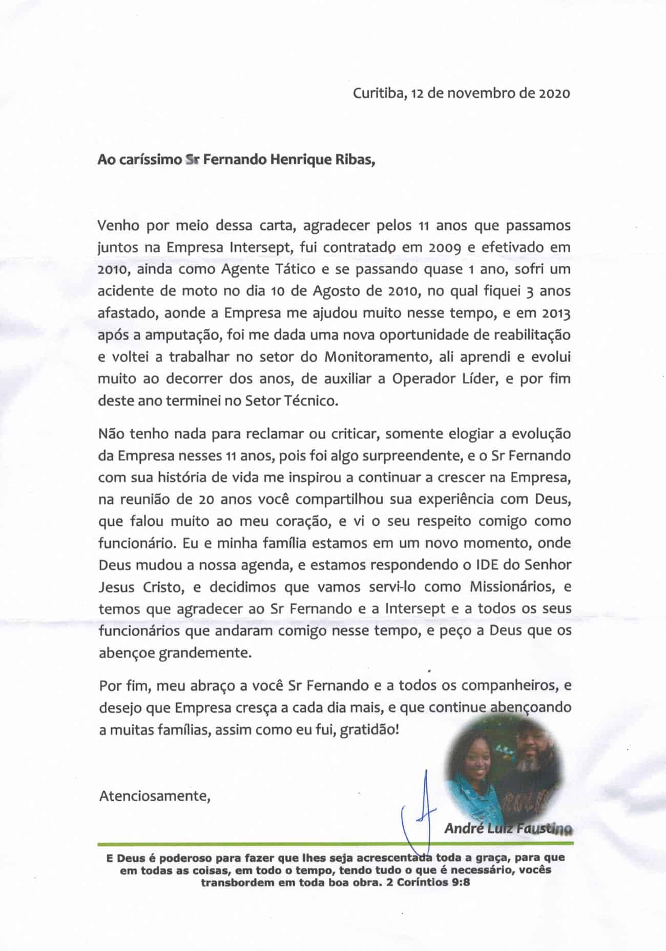 Carta de agradecimento l André Luiz Faustino
